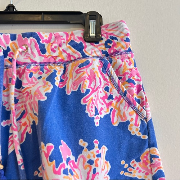 Lilly Pulitzer Yasmin Shorts Brilliant Blue It's Electric Pink Coral Preppy Knit - Picture 2 of 9